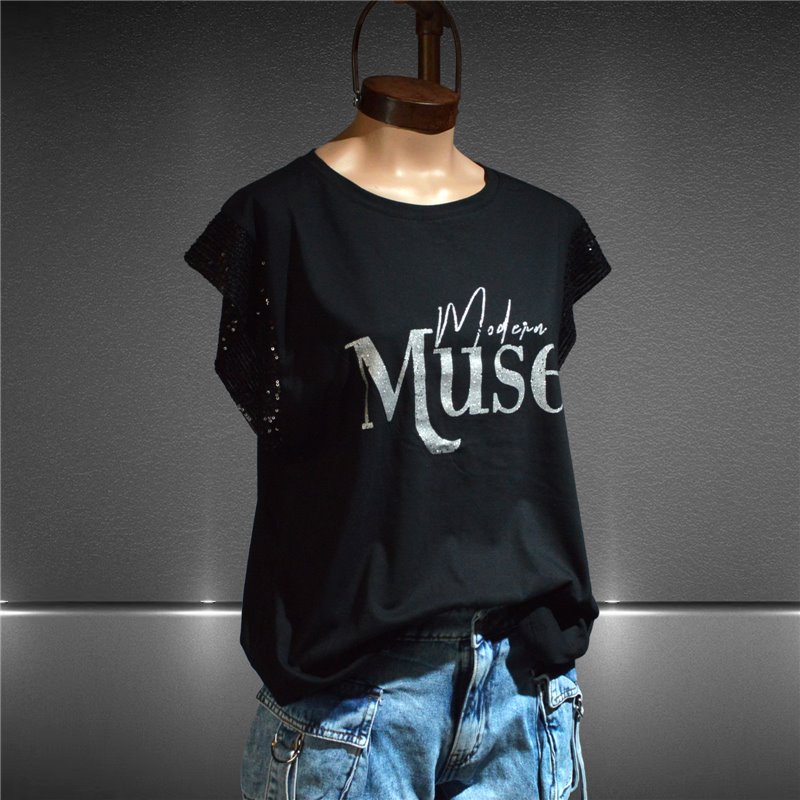 Mujer Remera algodon mangas lentejuelas estampa MUSE - PIT