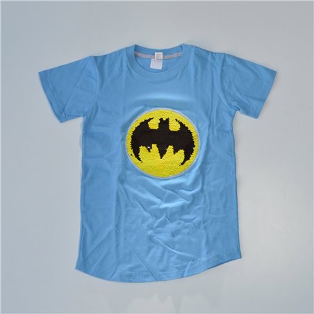 Nene remera algodon aplique lentejuelas transformables BATMAN y SUPERMAN