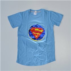 Nene remera algodon aplique lentejuelas transformables BATMAN y SUPERMAN