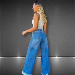 Mujer pantalon jean wide leg cintura y ruedo desflecado