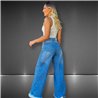 Mujer pantalon jean wide leg cintura y ruedo desflecado