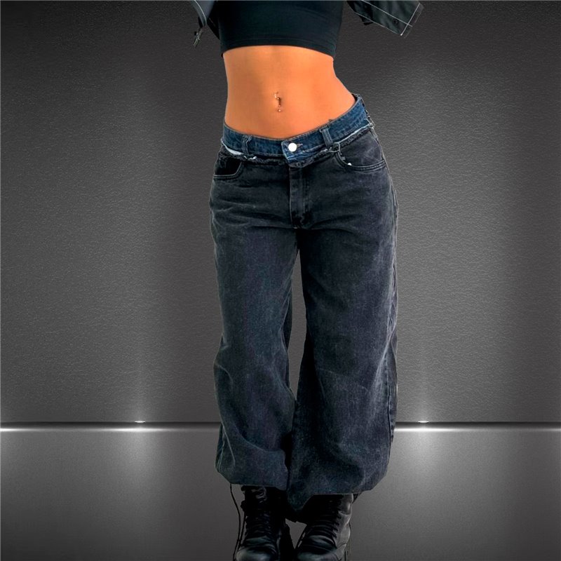 Mujer Pantalon jean wide leg cintura combinada - EM