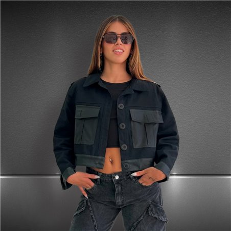 Mujer Campera jean cambinada engomado - EM