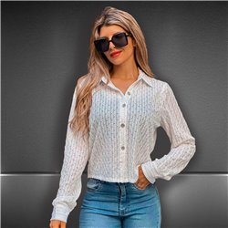 Mujer Camisa tull bordada lentejuelas boton brillo - FRA