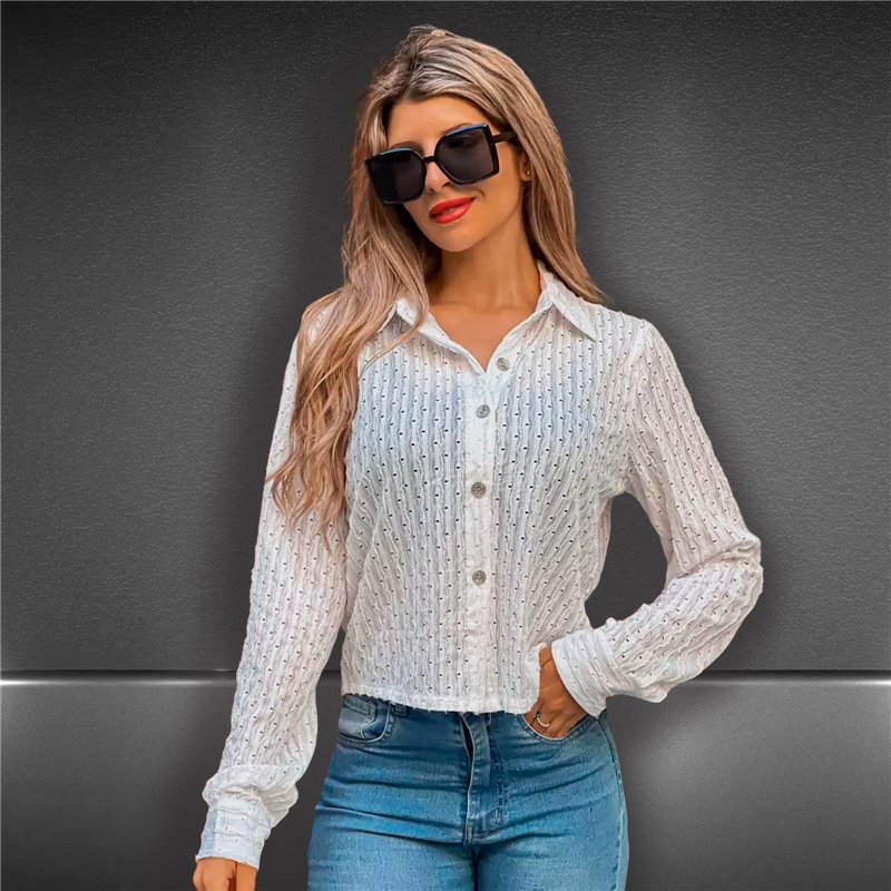 Mujer Camisa tull bordada lentejuelas boton brillo - FRA