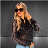 Mujer Camisa tull bordada lentejuelas boton brillo - FRA