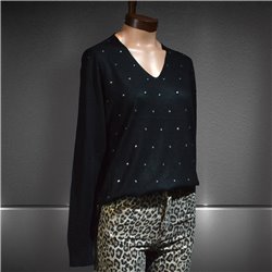 Mujer Sweater bremer cuello V frente estrass - FRA