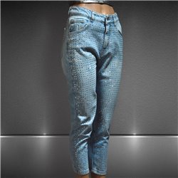 Mujer Pantalon jean mom frente brillo bolsillos - TY