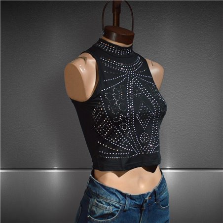 Mujer Top musculosa lycra frente estrass - G