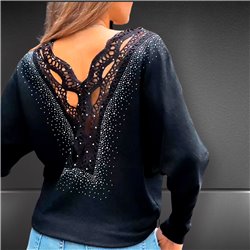 Mujer Sweater bremer amplio guipur en espalda brillo - FRA