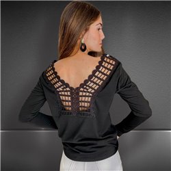 Mujer Remera algodon espalda guipur en V - FRA