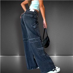 Mujer Pantalon jean wide leg cargo desflecado - EMB