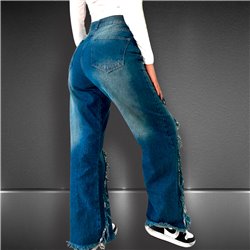 Mujer Pantalon jean wide leg bordado triangulos en botamangas - EMB