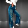 Mujer Pantalon jean wide leg bordado triangulos en botamangas - EMB