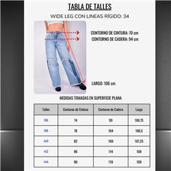 Mujer Pantalon jean wide leg frente desflecado lineas - BE