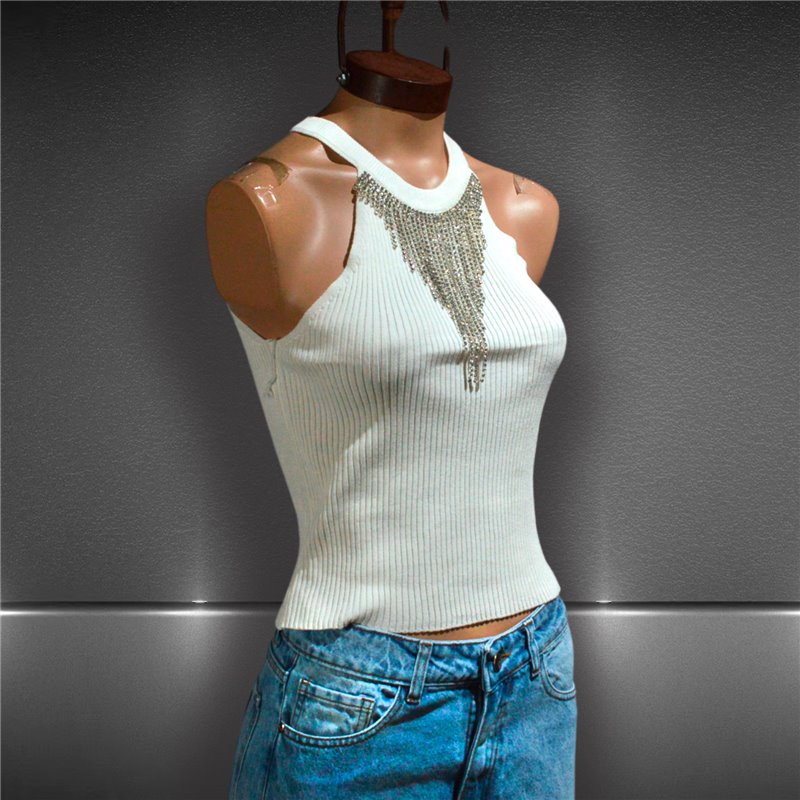 Mujer musculosa hilo elastizado cuello estrass colgante