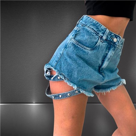 Mujer short jean rigido tiras tachas al costado - EM