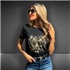 Mujer remera algodon lycra estampa cara tigre brillos - FRA