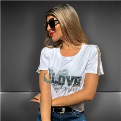 Mujer remera algodon mangas red estampa CORAZON LOVE BRILLO - FRA