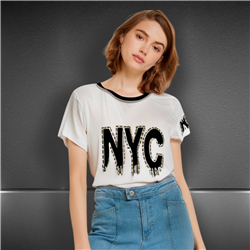 Mujer remera algodon lycra estampa piedras engomadas NYC - FRA