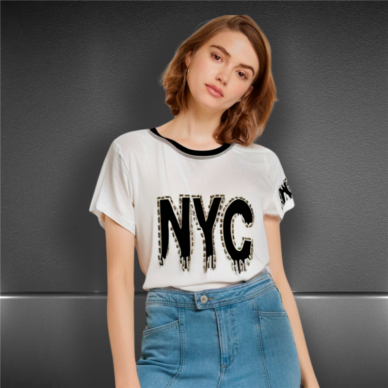 Mujer remera algodon lycra estampa piedras engomadas NYC - FRA