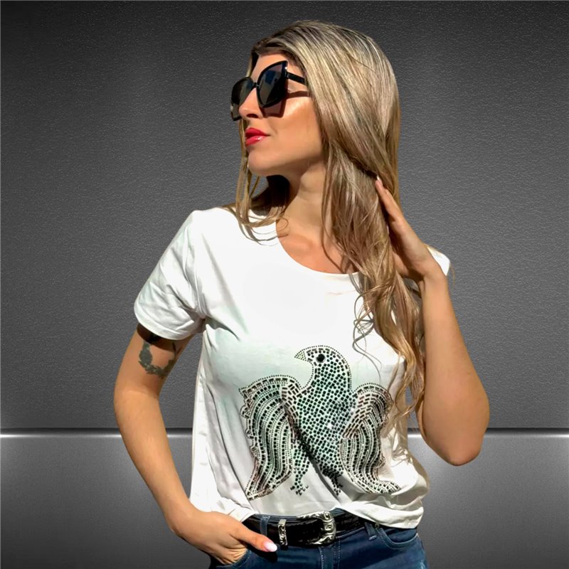 Mujer remera algodon lycra estampa aguila piedras - FRA