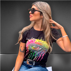 Mujer Remera algodon lycra estampa OJO brillo estrass - FRA