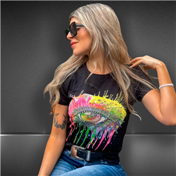 Mujer Remera algodon lycra estampa OJO brillo estrass - FRA