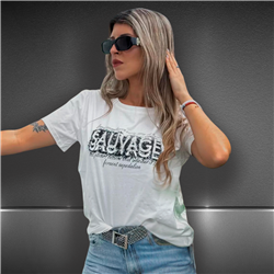 Mujer Remera algodon lycra estampa SAUVAGE brillo - FRA