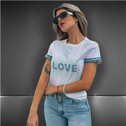 Mujer Remera algodon lycra estampa LOVE BRILLO mangas aplique - FRA