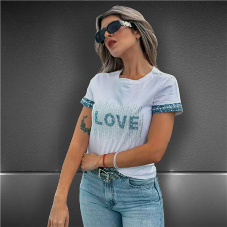 Mujer Remera algodon lycra estampa LOVE BRILLO mangas aplique - FRA