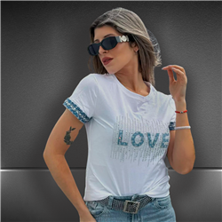 Mujer Remera algodon lycra estampa LOVE BRILLO mangas aplique - FRA