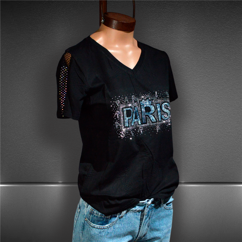 Mujer Remera algodon lycra estampa PARIS brillo - FRA