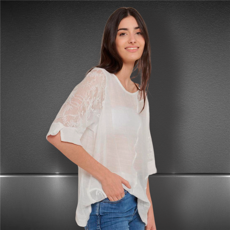 Mujer Camisola lino mangas tull - FRA