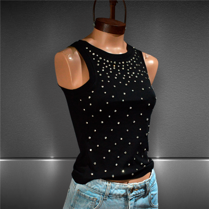 Mujer Musculosa algodon lycra frente tachas estrass - FRA