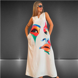 Mujer Vestido creep largo estampa rostro - FRA