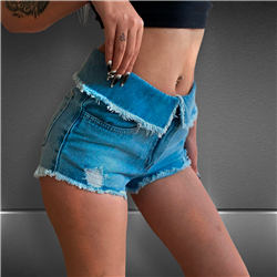 Mujer Short jean tiro medio cintura solapa desflecada - EM