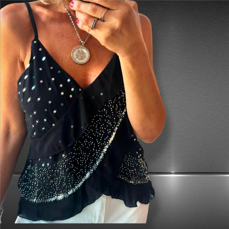 Mujer Musculosa gasa frente bordado canutillos lentejuelas - FRA