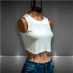 Mujer Musculosa algodon lycra corta estrass colgantes - GOA