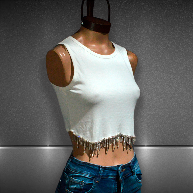 Mujer Musculosa algodon lycra corta estrass colgantes - GOA Mujer Musculosa algodon lycra corta estrass colgantes - GOA