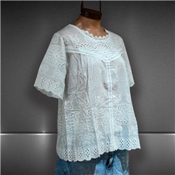 Mujer Blusa broderie cuello redondo - FRA