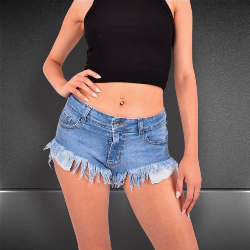 Mujer Short jean tiro corto desflecado - BEL