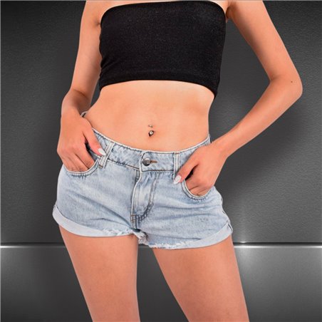 Mujer Short jean desflecado frunce al costado - BEL