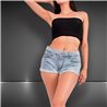 Mujer Short jean desflecado frunce al costado - BEL