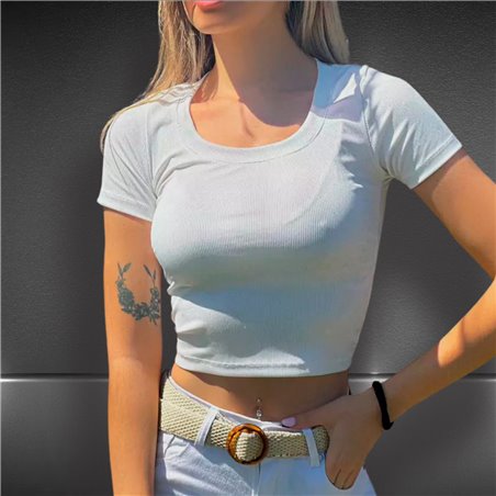 Mujer Remera morley lycra corta laminada escote espejo - FRA