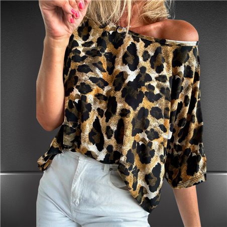 Mujer Remera seda fria amplia estampa print - FRA