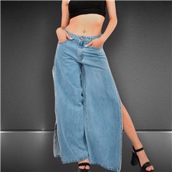 Mujer Pantalon jean aberturas laterales estrass - BEL