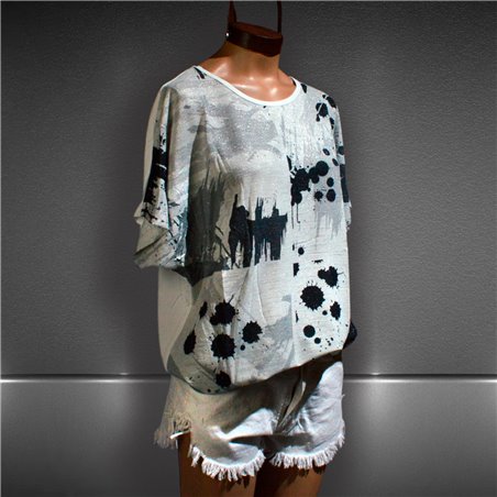 Mujer Remera lurex amplia estampa pintura - FRA