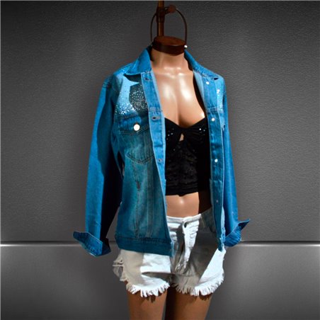 Mujer Campera jean overside frente estrass - BE