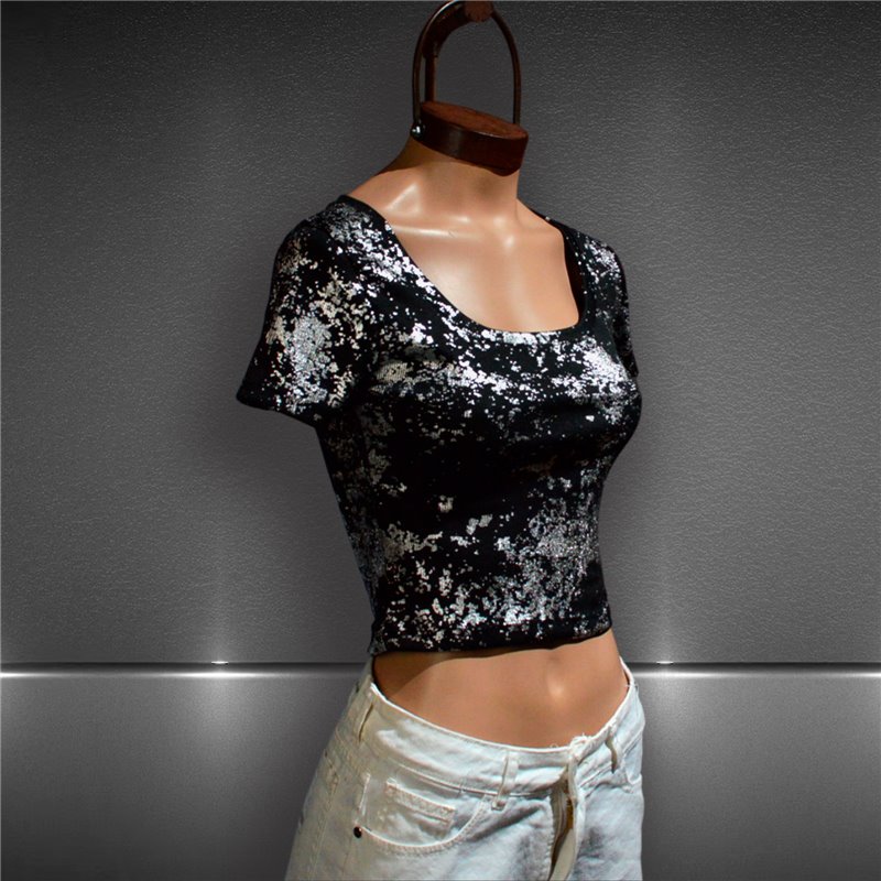 Mujer Remera morley lycra corta laminada escote espejo - FRA